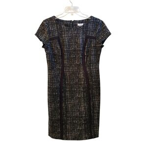 Chicos Black White Crosshatch Print Sheath Dress Size 0.5 Small Short Sleeve
